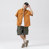 Unisex Shirt Retro Multi-Pocket Loose Casual
