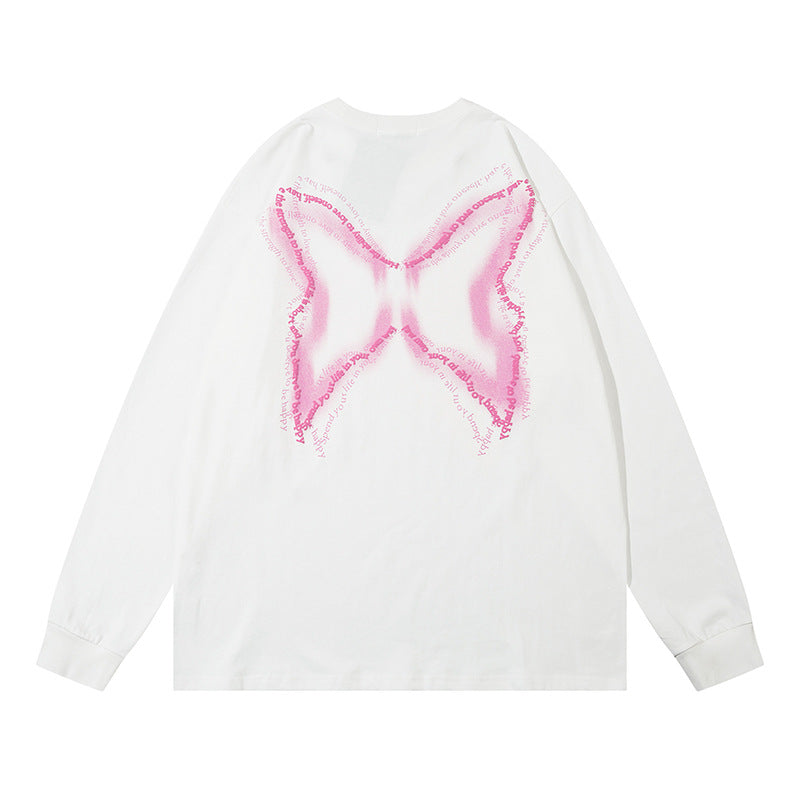 Men Long Sleeve T-Shirt Butterfly Printed Cotton Leisure Chain Decoration