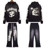 Hellstar Hoodie & Pants Wash water do old print casual hoodie sweatpants