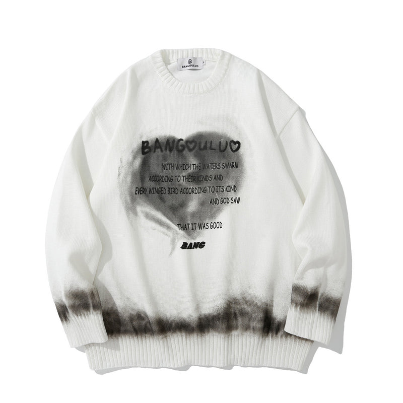 Men Sweater Heart Printing Knitwear Loose