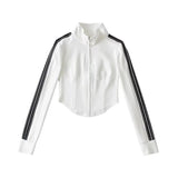 Women Hoodie Striped Stitching Tight Sports Sweater