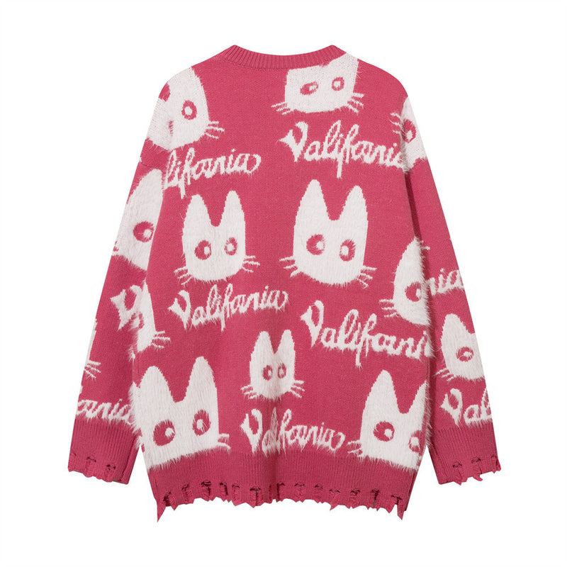 Men Sweater Cat-Style Loose Hole Sweater