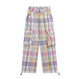 Cargo Pants Plaid Colorblock Overalls