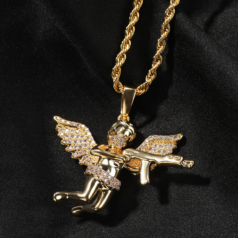 Jewelry Hip Hop Jewelry Gun Pendant Copper Zircon Angel Pieces Animal Spectrum