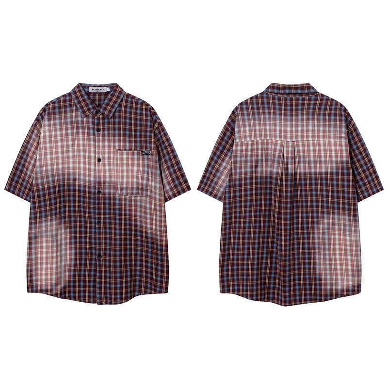 Short Sleeve Shirt Graffiti Plaid Shirt Idle Style