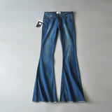 Women Jeans Frayed Flared Pants Stretch