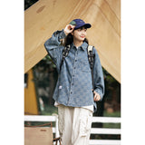 Unisex Shirt Retro Plaid Long Sleeve Denim Shirt