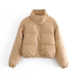 Women Cotton Coat Solid Color Simple Imitation Leather Cotton Jacket