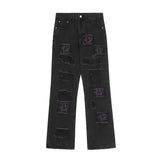 Men Jeans Punk Hole & Patch Embroidery Worn out