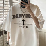 Men T Shirt Waffle Cross Print Summer plus Size