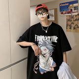 Men T Shirt Cartoon Geisha Print Summer Loose