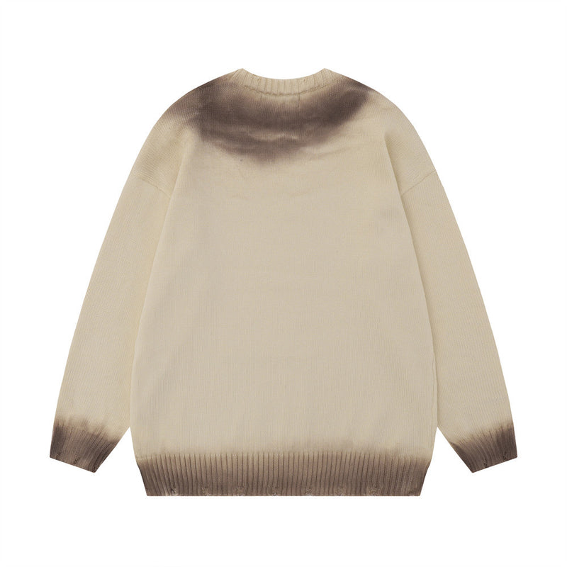 Men Sweater Inkjet Printed Loose-Fitting Casual round-Neck Knitwear