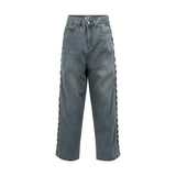 Men Jeans Loose Side Woven Stitching