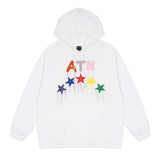 Men Fleece Lined Hoodie High Street Hooded Sweaters Menswear Ins Loose Casual Five-Pointed Star Embroidery