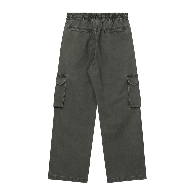 Men Jeans Solid Color Drawstring Pocket Decoration Loose
