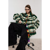 Unisex Coat Retro College Style Plaid Cotton-Padded Coat