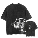 Printed Washed Tshirt Anime Demon Slayer Cotton Men Vintage