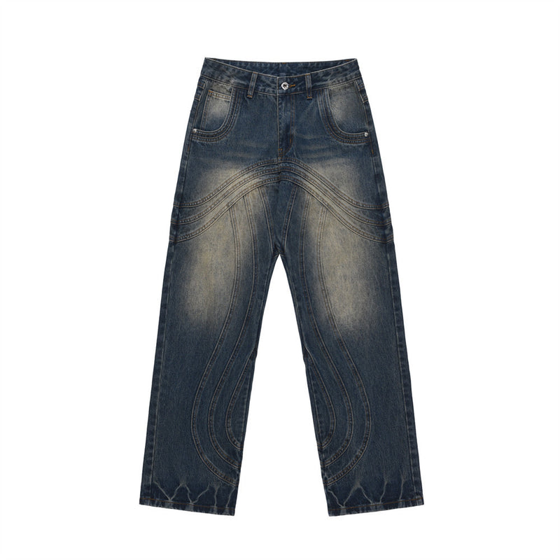 Men Jeans Punk Stitching Loose