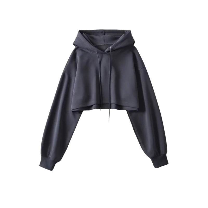 Women Hoodie Short Hot Girl Solid Color Simple