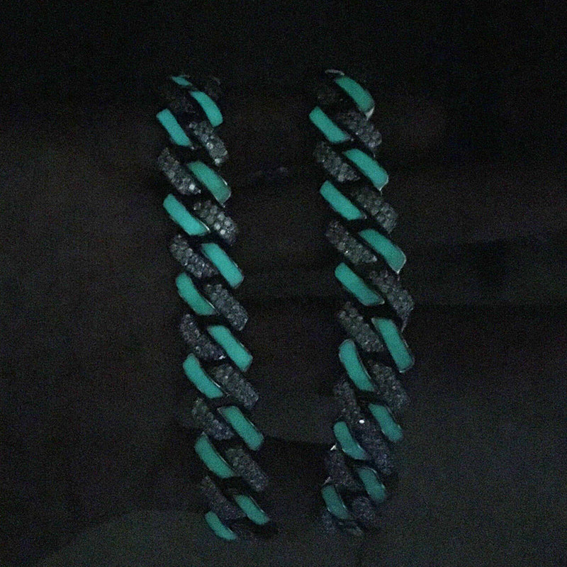 Jewelry Hip Hop Zircon Cuban Chain 13mm Luminous Silver Night light Royalty