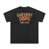 Gallery Dept T Shirts Dark Black Seat Printed Washed Distressed Short Sleeve