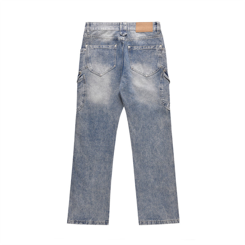 Men Jeans Punk Stitching Multi-Pocket Loose Casual