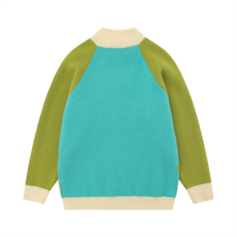 Men Sweater Stitching Half Zipper Sweater Five-Pointed Star Stand Collar