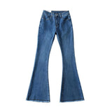 Women Jeans Raw Edge Elastic Slim Fit Slimming Bell-Bottom Pants