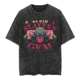 Printed Washed Tshirt Anime Demon Slayer Cotton Men Vintage