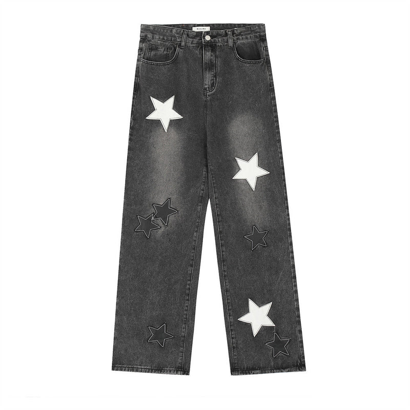 Men Jeans Five-Pointed Star Patch Distressed