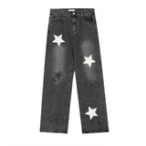 Men Jeans Five-Pointed Star Patch Distressed