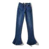 Women Jeans Slim Fit Bell-Bottom Pants Fleece-lined