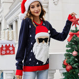 Black Christmas Sweater Cute Christmas Old Man Knitted Sweater Loose Women