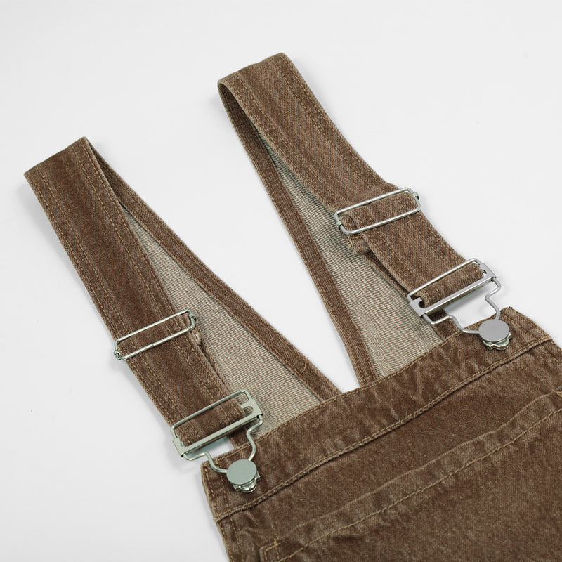 Overalls Men Jumpsuit Simple Retro Denim Suspender Pants Loose Straight Cargo Suspender Jumpsuit