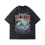 Men T-Shirt Distressed Rock Print Loose