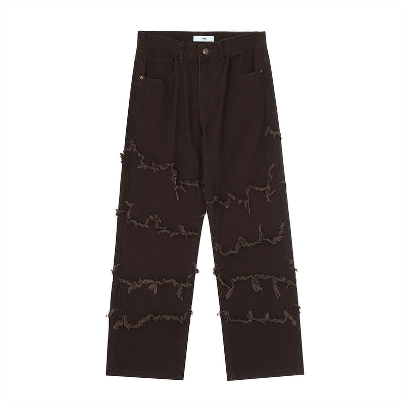 Men Jeans Raw Edge Hip Hop Loose