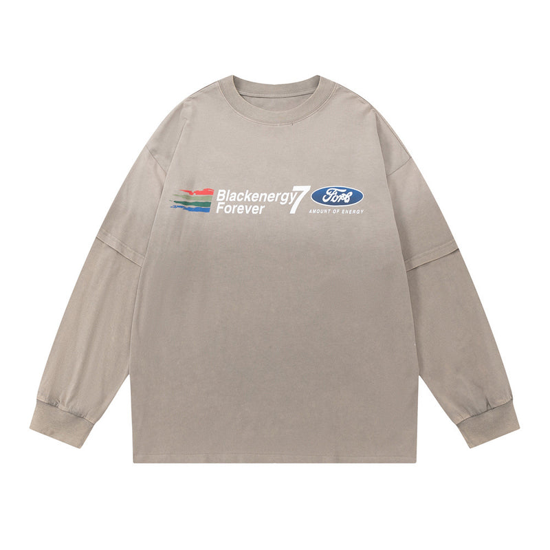 Men Long Sleeve T-Shirt Gradient Washed Old Pure Cotton
