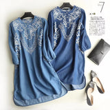 Women Dresses Summer Embroidery Loose Denim Dress