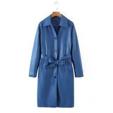 Women Trench Coat British Style Loose Mid-Length PU Leather Jacket