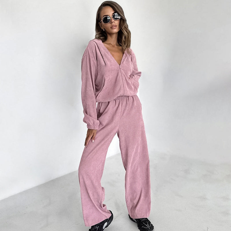 Women Co-Ords Corduroy Hooded Sweater Set Autumn and Winter
