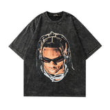 Men T-Shirt Retro Portrait Printing Distressed