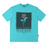 Men T-Shirt Rose Floral Print Oversize All-Match Loose