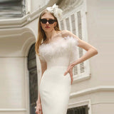 Women Dress Evening Dress Ostrich Feather