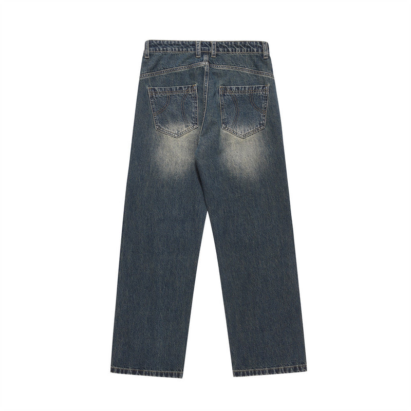 Men Jeans Patchwork Retro Pocket Design
