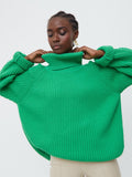 Women Work Business Casual Sweats Turtleneck Solid Color Loose Knitted Sweater