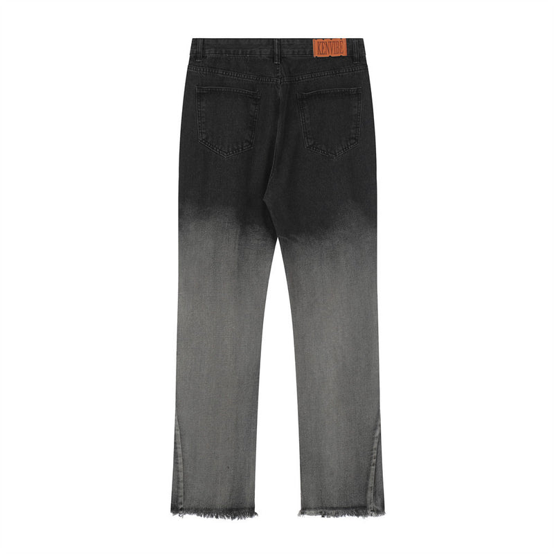 Men Jeans Gradient Color Loose Hole Burr