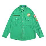 Men Long Sleeve T Shirt Men's Ins Loose Casual Embroidered Lapel Shirt Coat