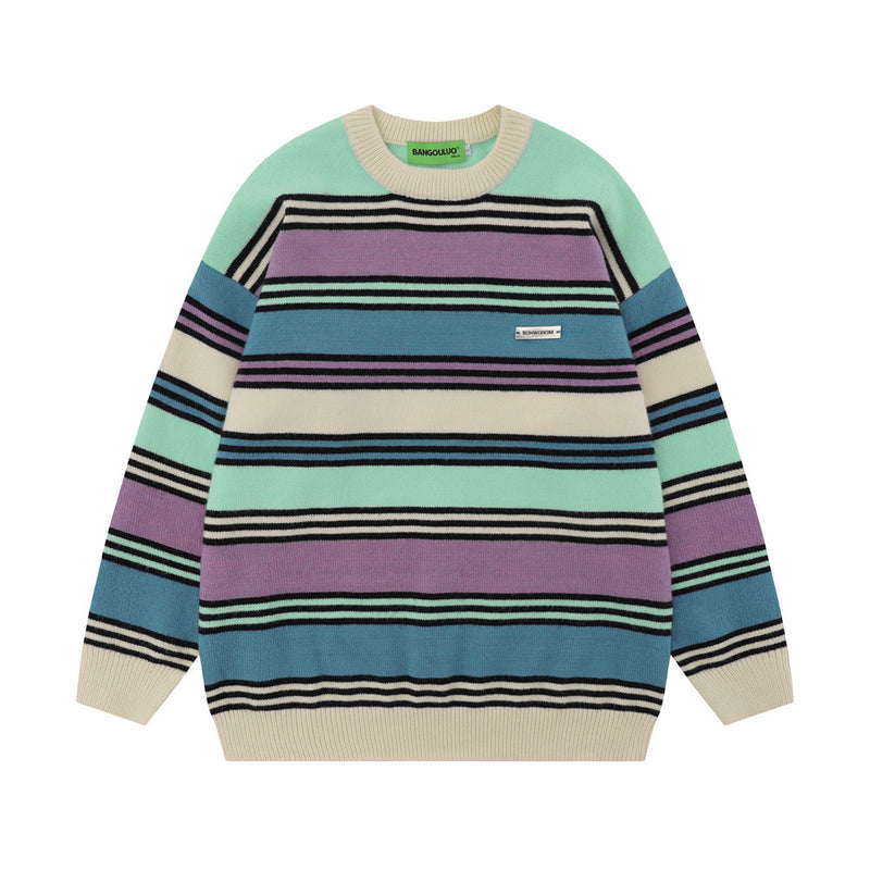 Men Sweater Striped Brocade Sweater Men's Loose