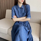 Women Dresses Elegant Denim Shirt Dress