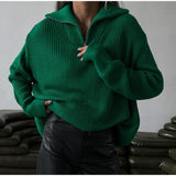 Women Work Business Casual Sweaters Zipper Loose Knitted Sweater